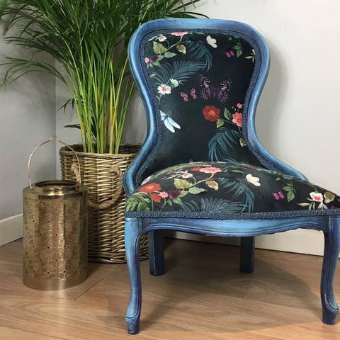 Blue Floral Velvet Chair by From Loft to Loved