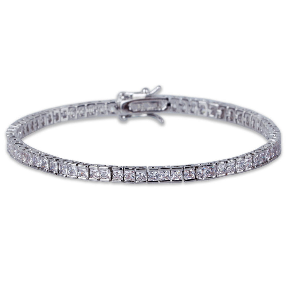 Tennis link chain bracelet 4mm princess cut 1 row White Gold ...