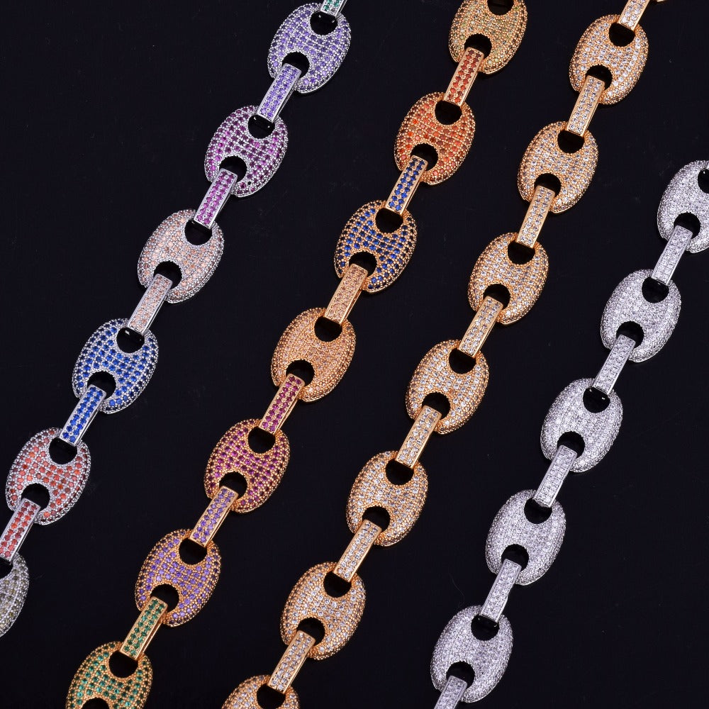 Yellow gold Iced out gucci link 11mm chain multicolored Bijouterie