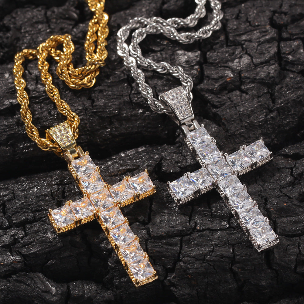 Princess cut cross pendant & necklace with free matching chain ...