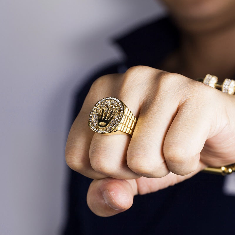 Gold crown Presidential Ring fully iced 