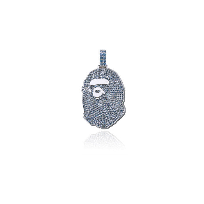 Custom bape head necklace pendant in diamond blue – Bijouterie Gonin