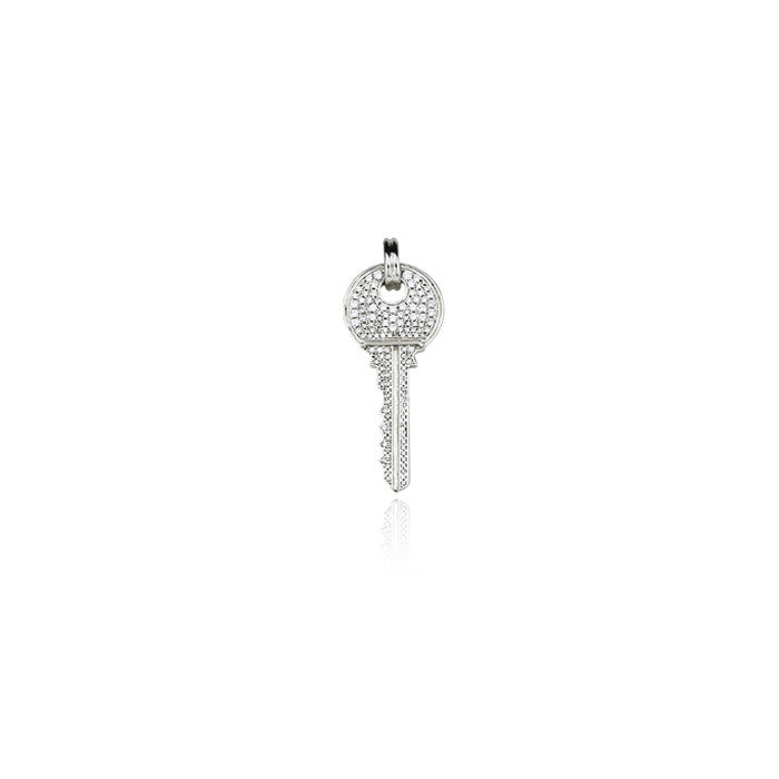 key pendant fully iced silver necklace