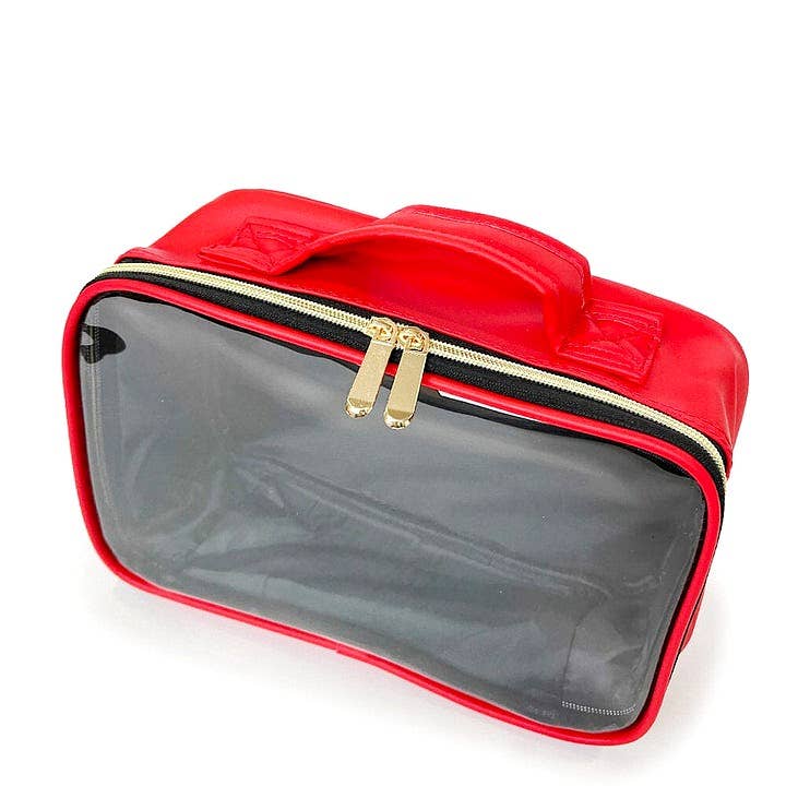 Clear Front Open Travel Makeup Bag Case: Red