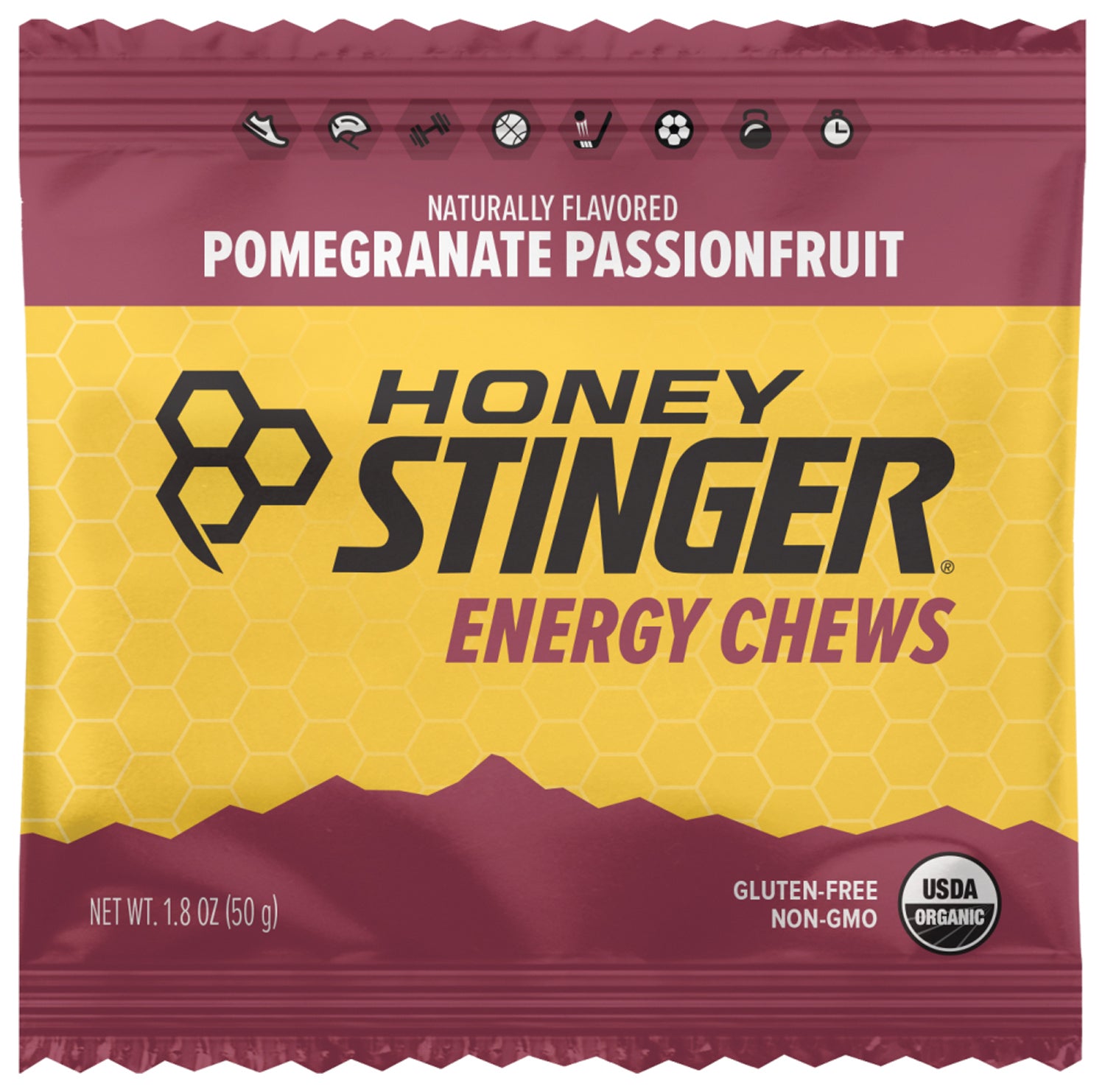 Honey Stinger Organic Energy Chews - Pom Passion Flavor for Natural Energy Boost Pack of 12
