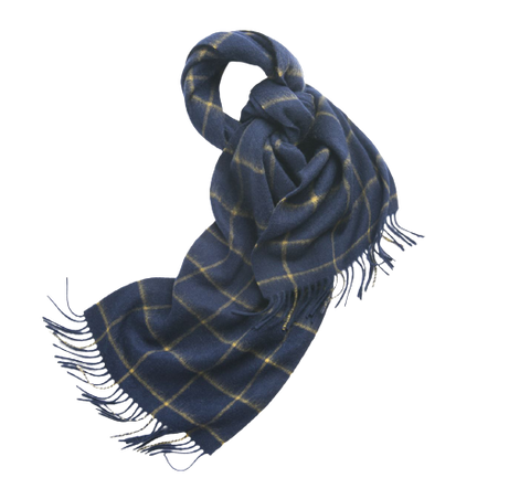 Check Lambswool Scarf Woven Blue Camel