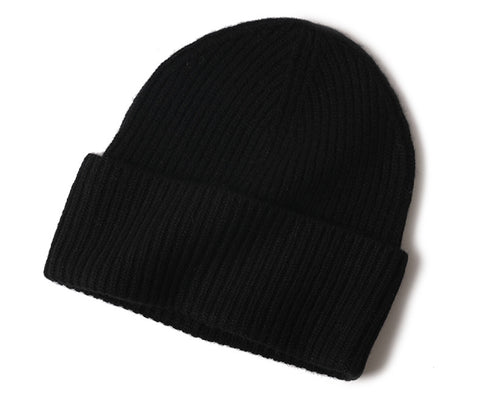 Cashmere Ribbed Turn up Beanie Black