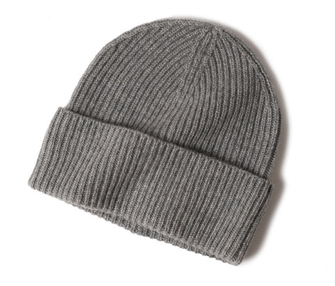 Cashmere Ribbed Turn up Beanie Grey