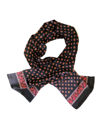 Black Red Paisley Flower Silk Scarf