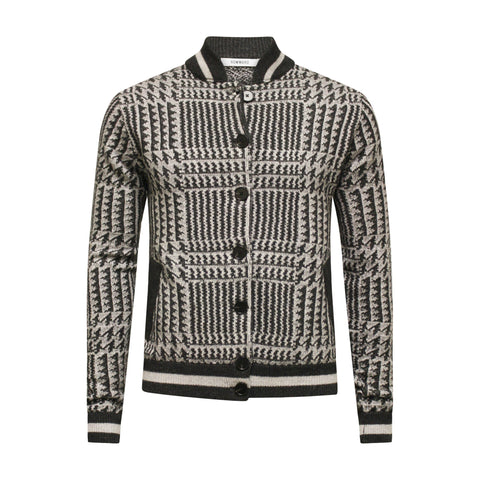 Cashmere Bomber Jacket Bezoudun Houndstooth Antra Grey