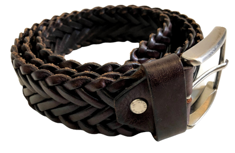 Dark Brown Woven Leather Belt