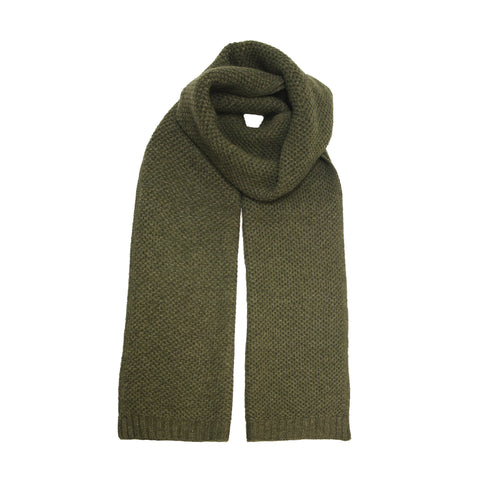 Cashmere Seed Stitch Scarf knitted Army Green
