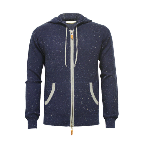 Blue Cashmere Donegal Hooded Zipper Sweater
