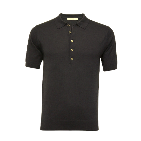 Silk Polo Shirt Black 5 Buttons St Barths