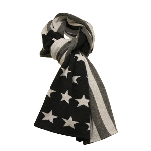 Cashmere knitted scarf American Flag in Grey tones