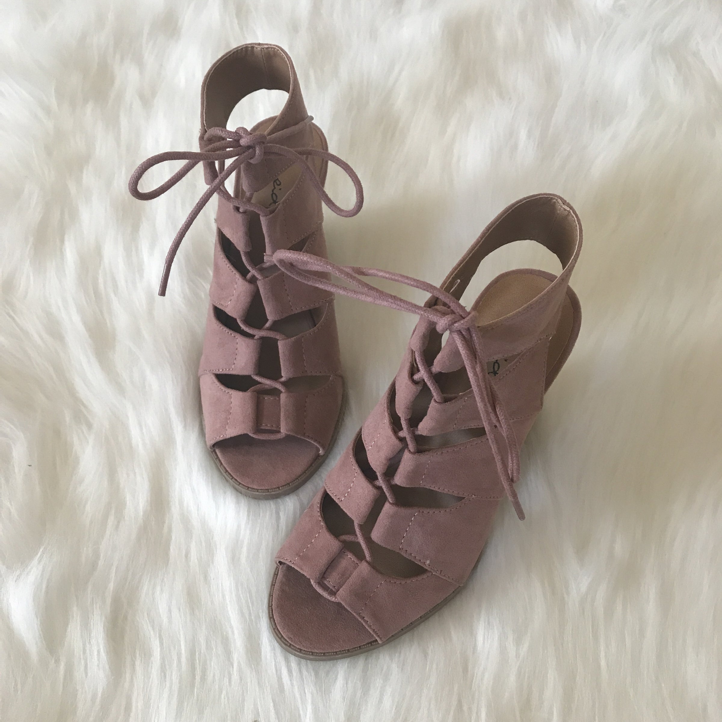 airis mauve suede lace up heels