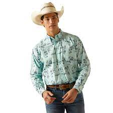 Ariat Mens Paxtyn print blue long sleeve button up