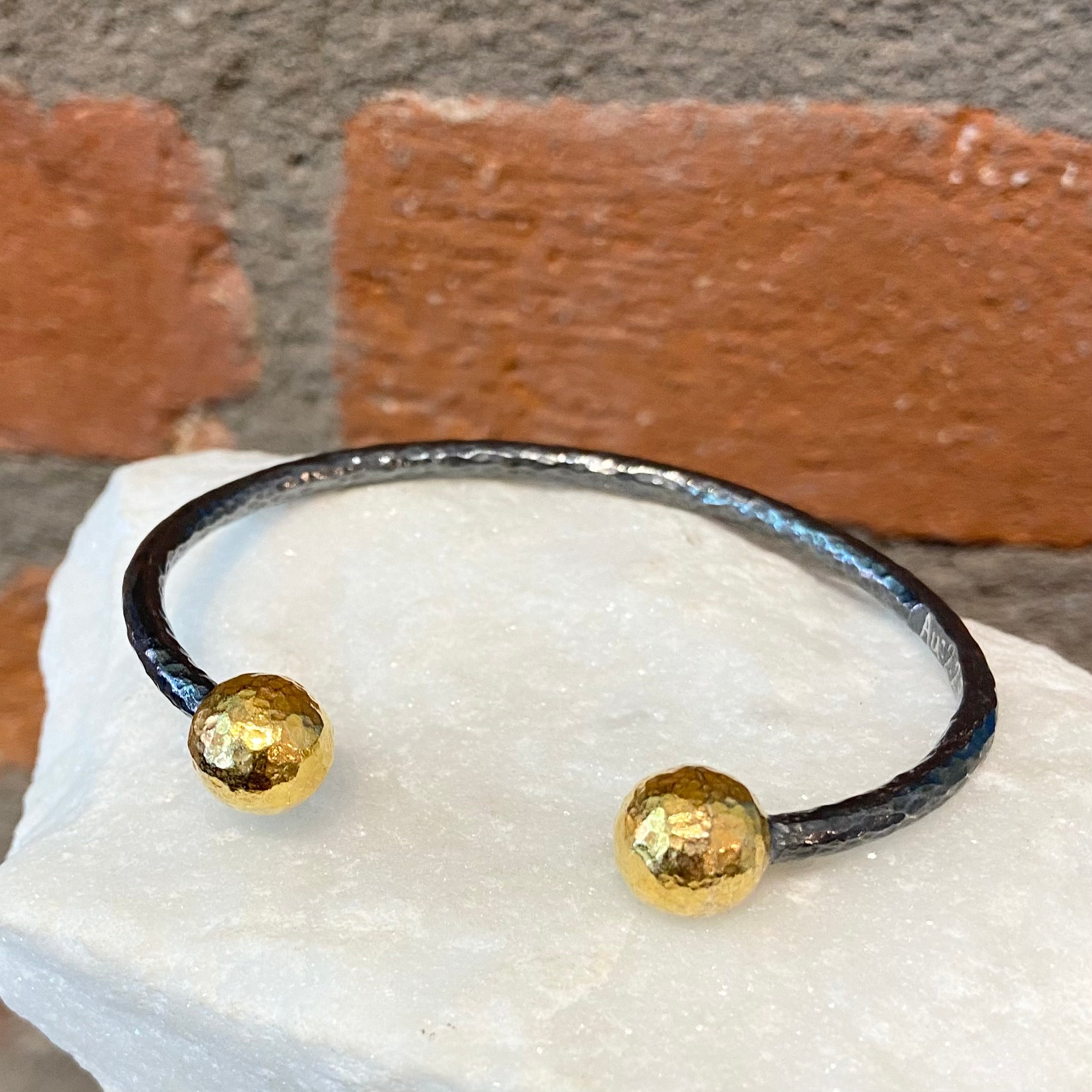 Ara 24kt Gold and Oxidized Silver Open Ball Cuff