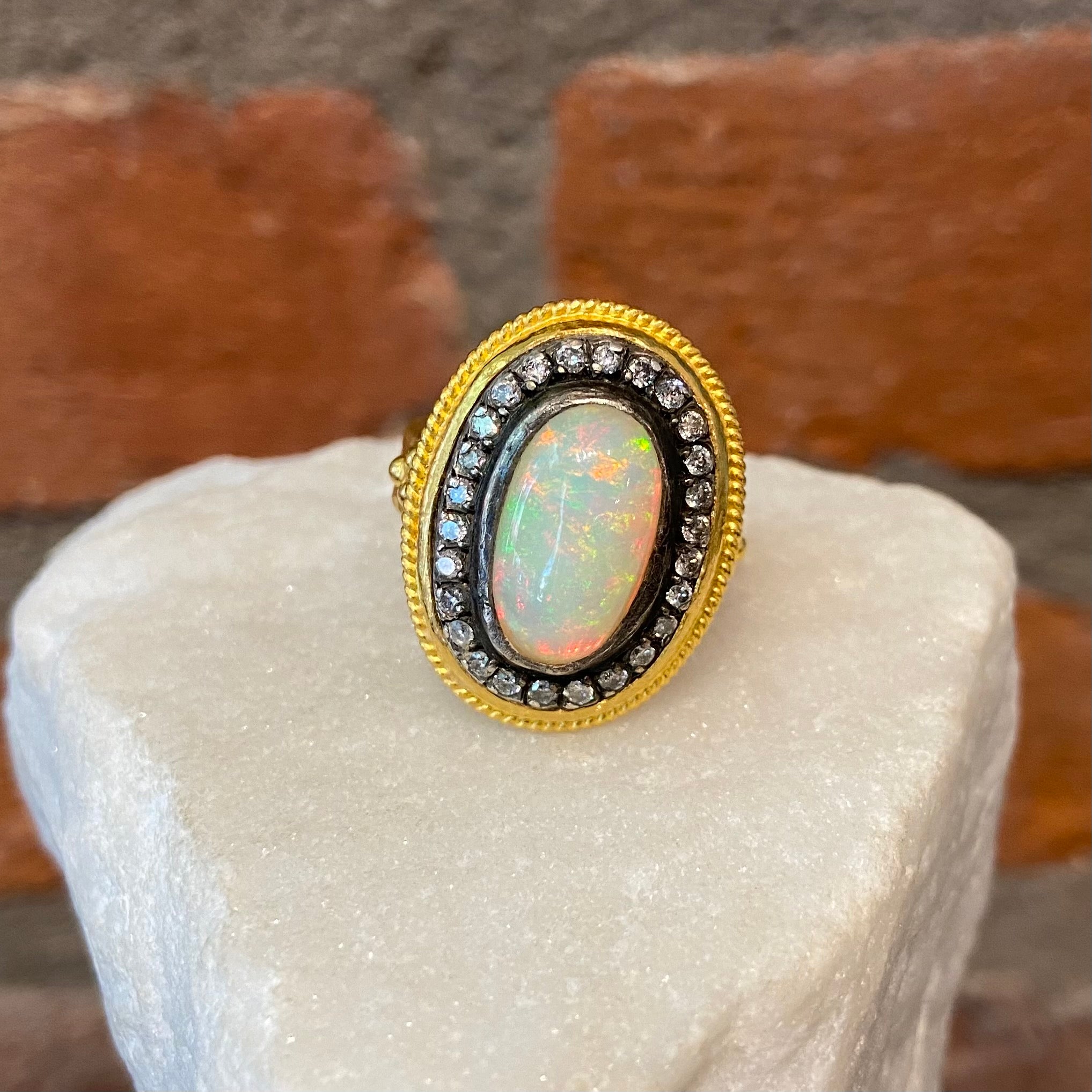 Ara Opal Center Stone, Diamond and 24kt Gold Ring