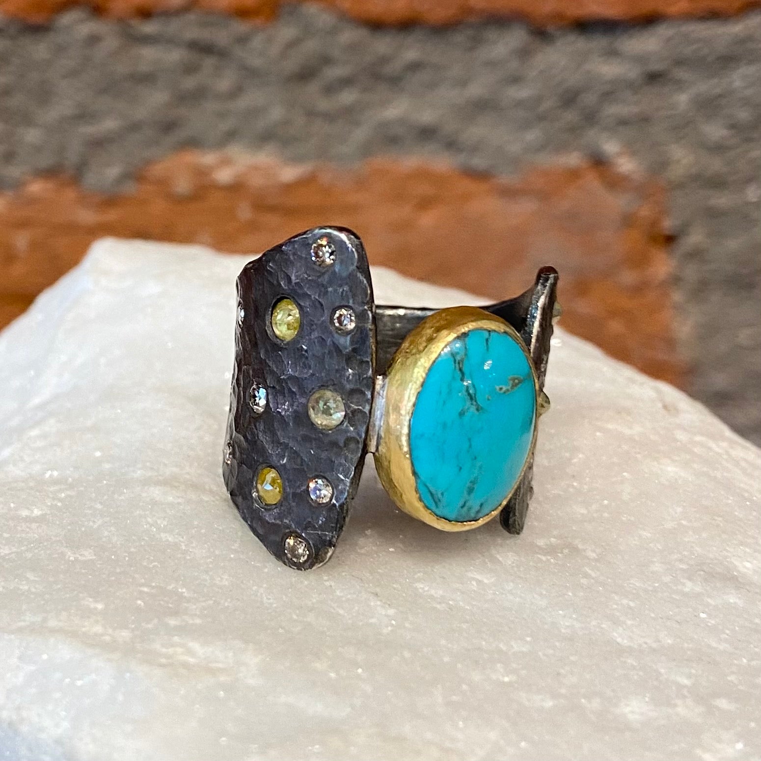 Ara Turquoise and Diamond Asymmetrical Ring