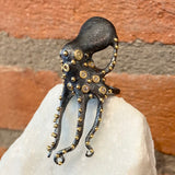Ara 24kt Gold, Oxidized Silver and Diamond Octopus Ring