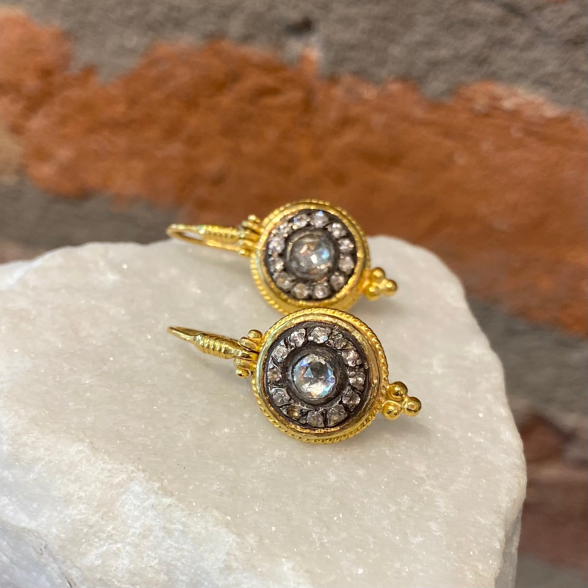 Ara White Sapphire and 24kt Gold Circle Earrings