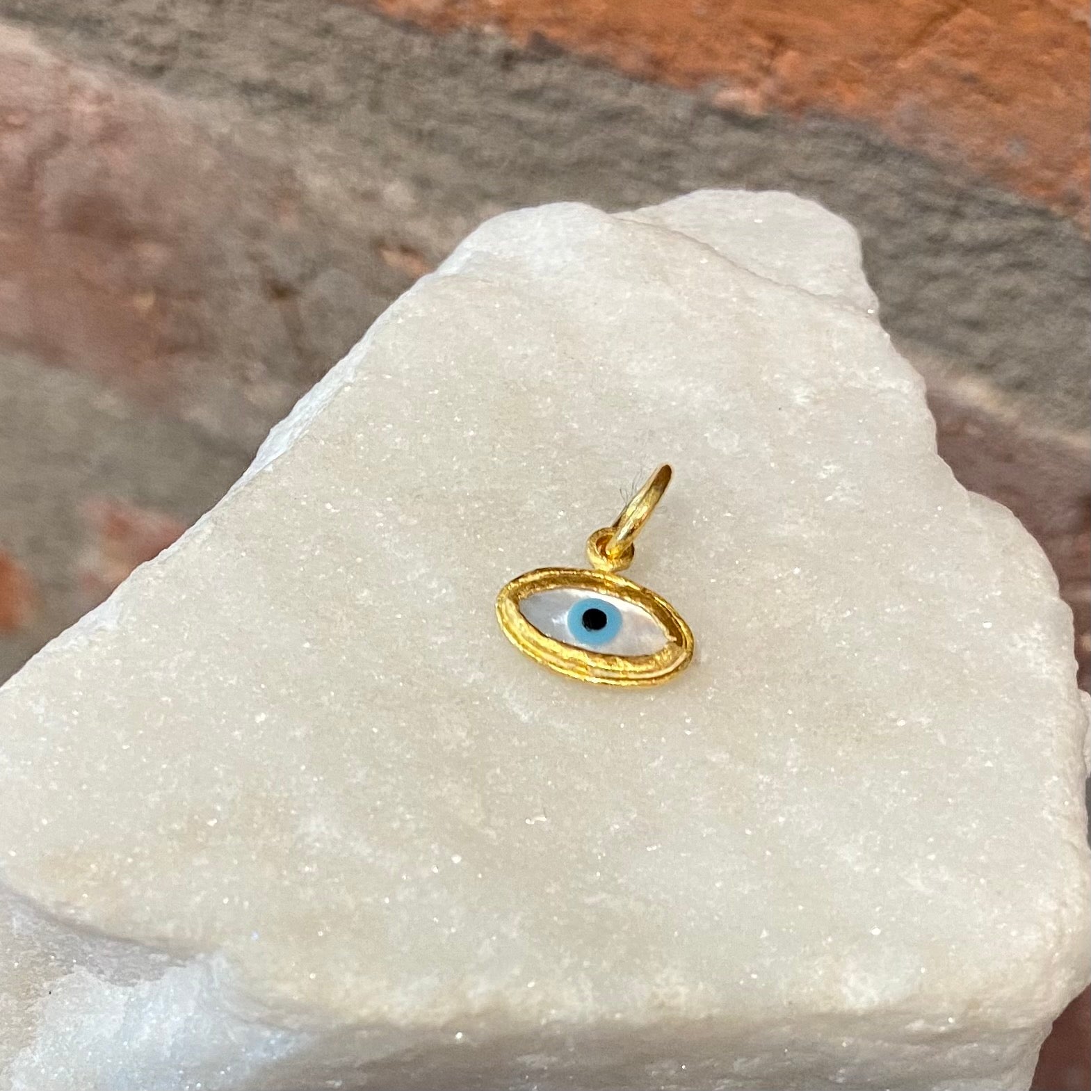 Ara Mini Mother of Pearl and 24kt Gold Evil Eye Pendant