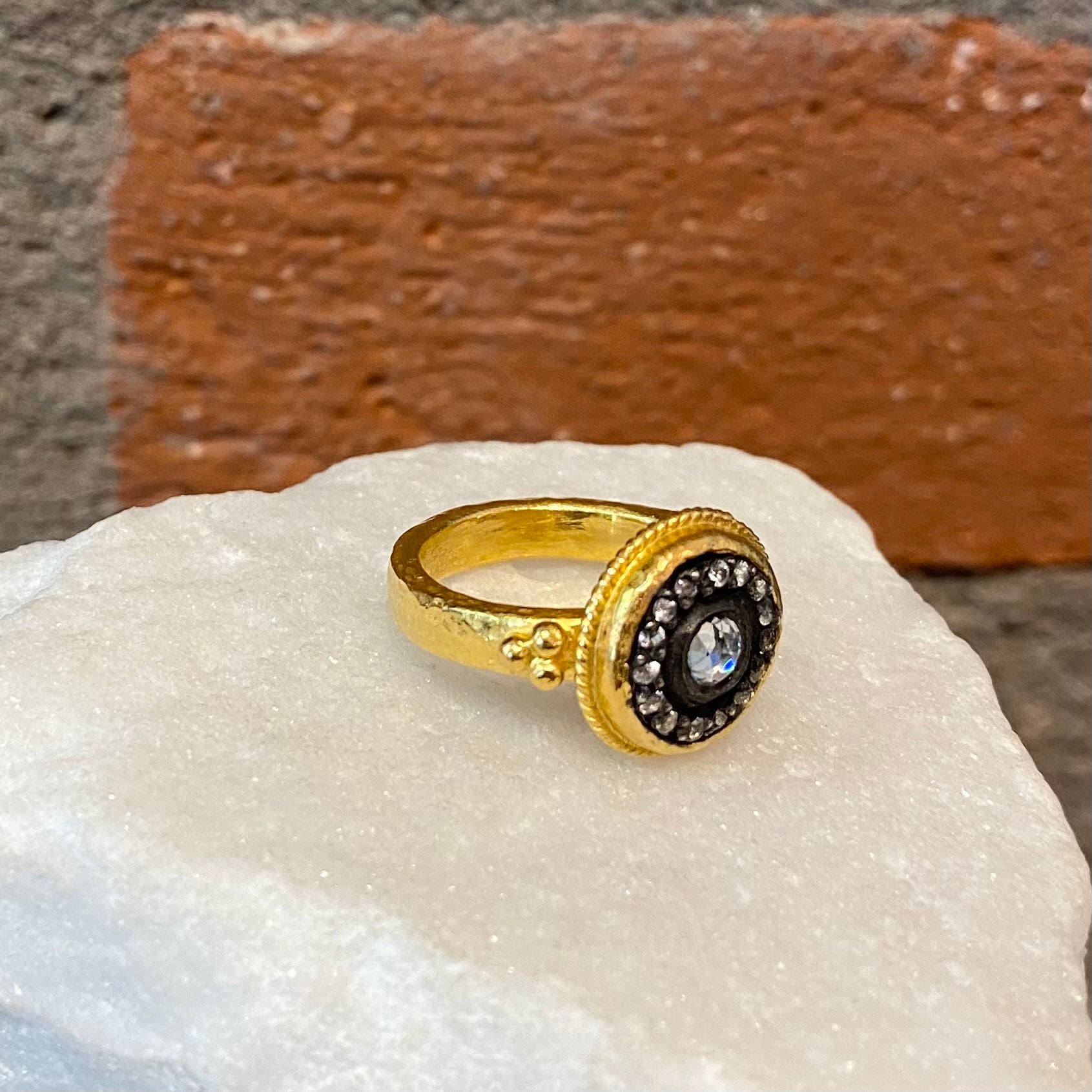 Ara White Sapphire and  24kt Gold Circle Ring