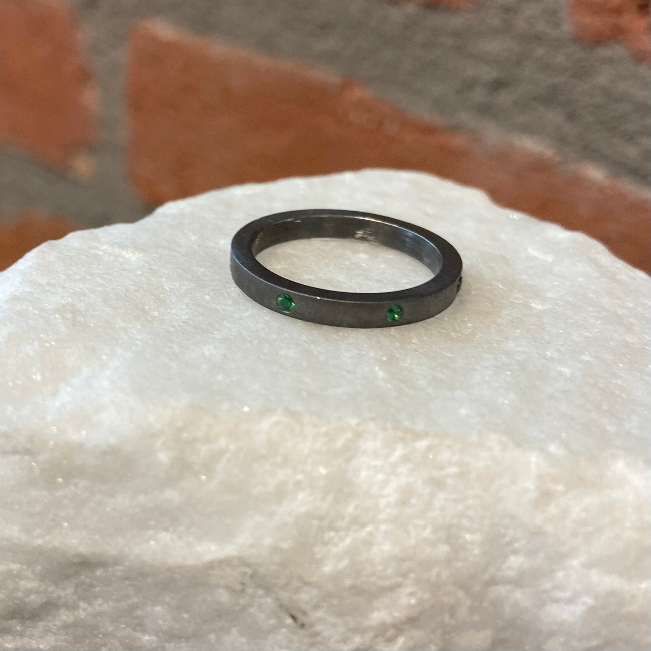EYG Collection Black Rhodiumed Silver and Tsavorite Band