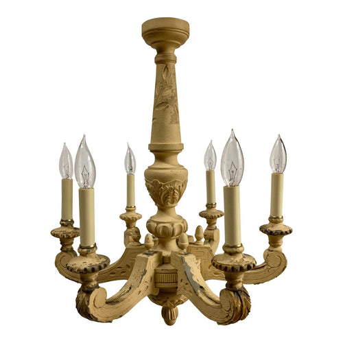 19th Century French Brass Chandelier with Amber Crystals - 6 Light