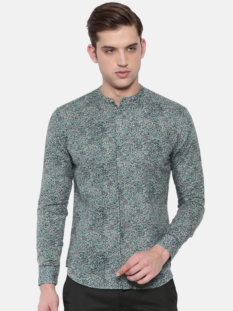 Green Linen Paisly Printed Shirt - MM0712 – Mayank Modi Fashions