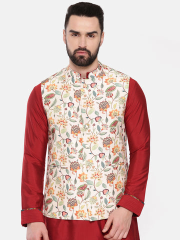 Green Muslin Printed Nehru Jacket Design by Mayank Modi at Pernia's Pop Up  Shop 2024