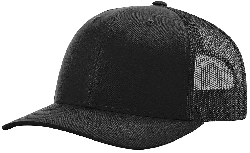 Blank Trucker Hats - Structured Mesh BK Caps (Compare to Richardson Trucker Hats 112) Blue / Black