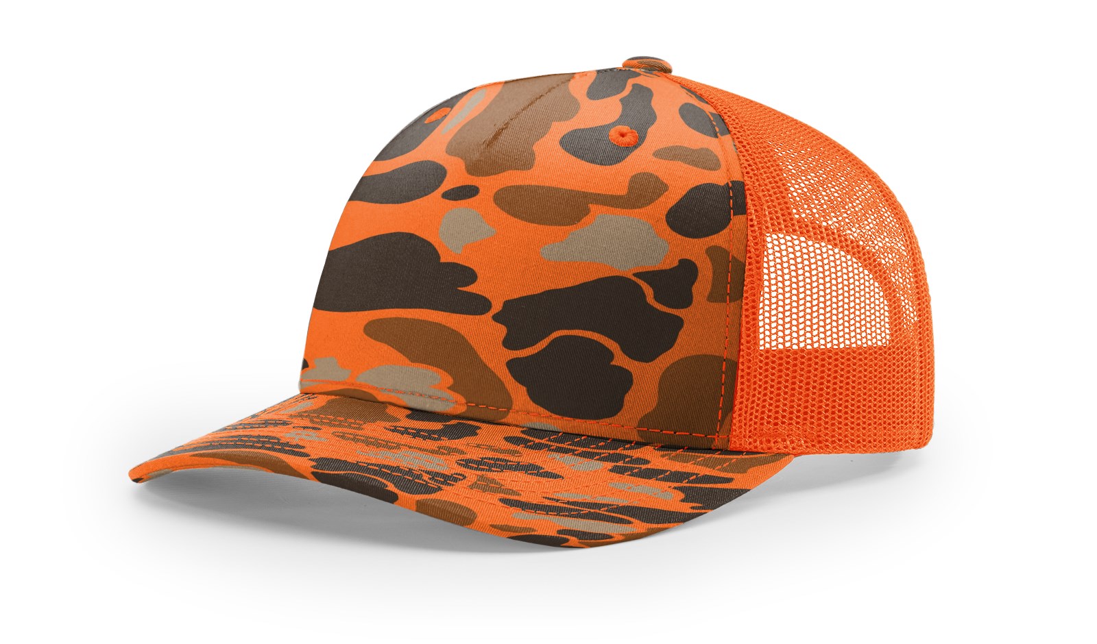 Retro Trucker Cap for Sublimation Camo Colors, 12 Each - Orange/Camo