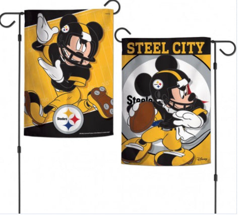 Pittsburgh Steelers Mickey Mouse 2 Sided Garden Flag 12.5" X 18"