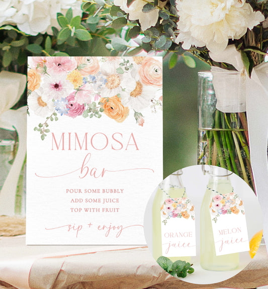 Minimal Mimosa Bar Sign, Minimalist Mimosa Bar Sign, Bridal Shower Mimosa  Bar Sign, Black White Mimosa Sign Juice Labels, Mimosa Juice Tags 