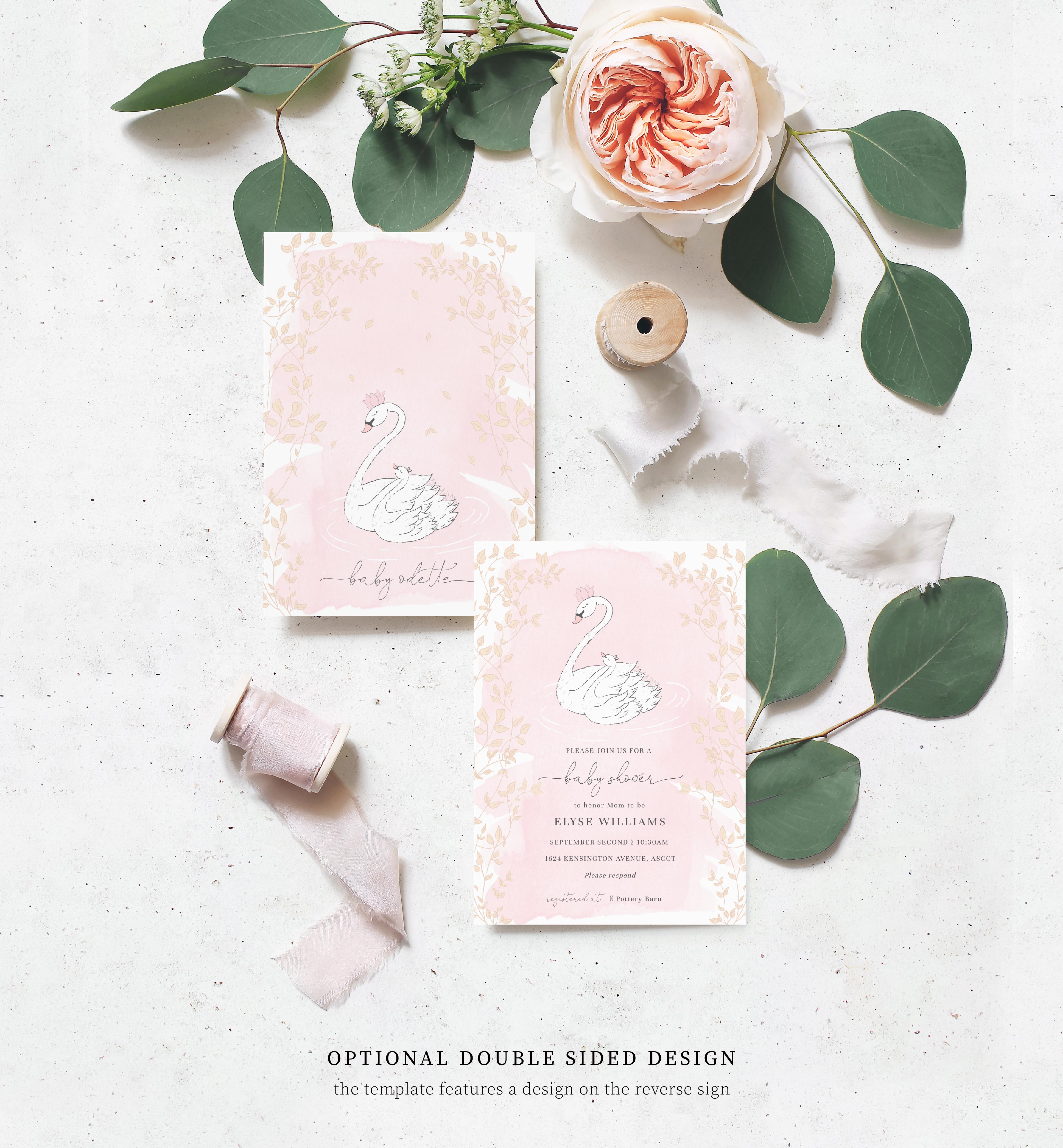 Odette Pink | Printable Baby Shower Invitation Suite – Black Bow