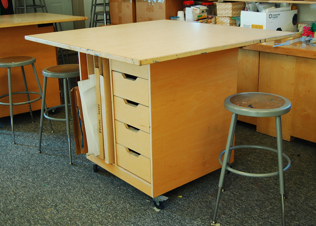 Four Drawers Vertical Storage Wood Collaborative Desk Art Desk