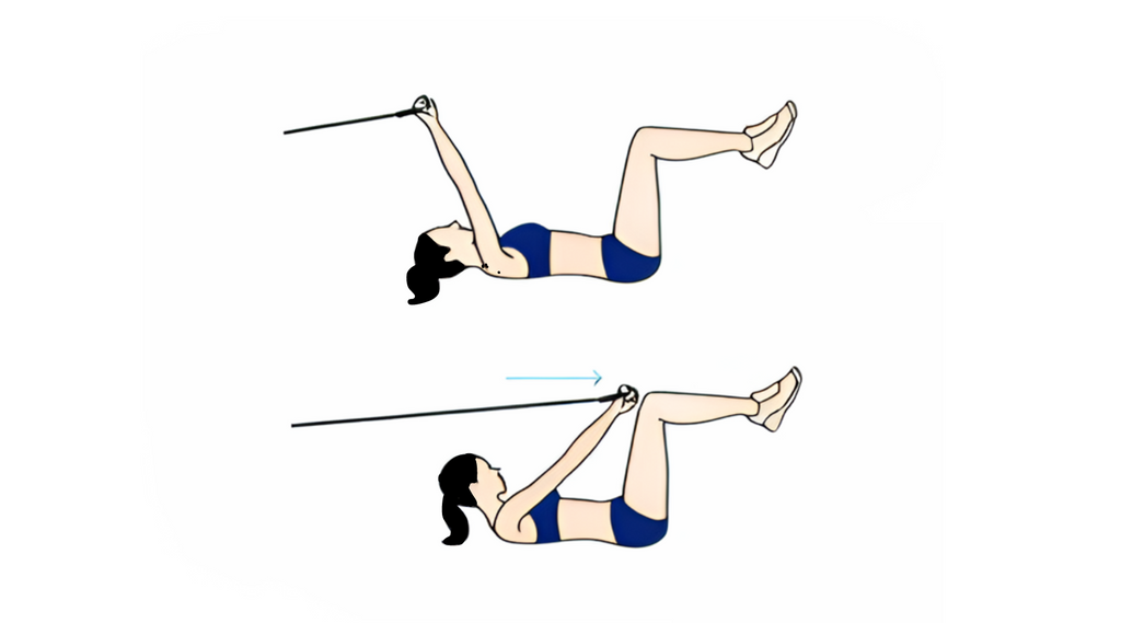 Crunch with lat pull down exercise with a resistance band.