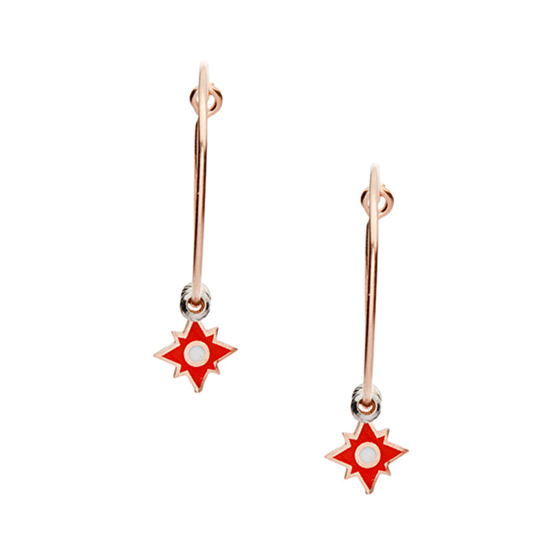 1058 - Rose Gold-Plated Red Star Charms Circle Earrings