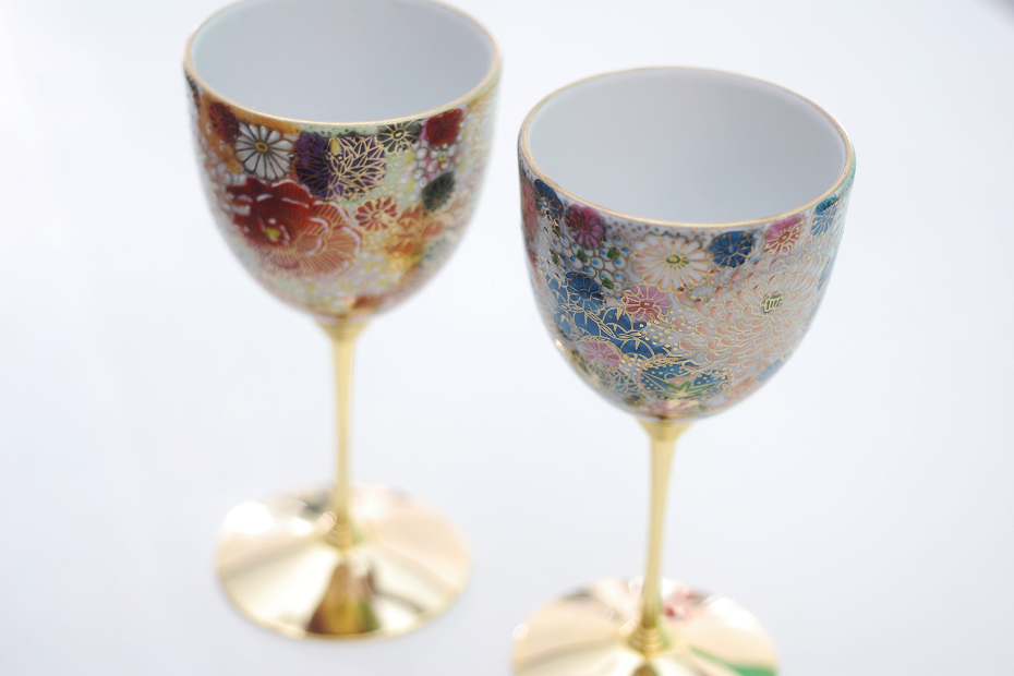 Kutani Ware Paired Wine Glasses