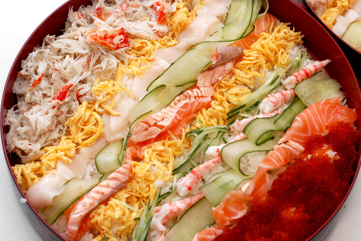 Chirashi-zushi, a staple for celebrations, is also very popular on this day.