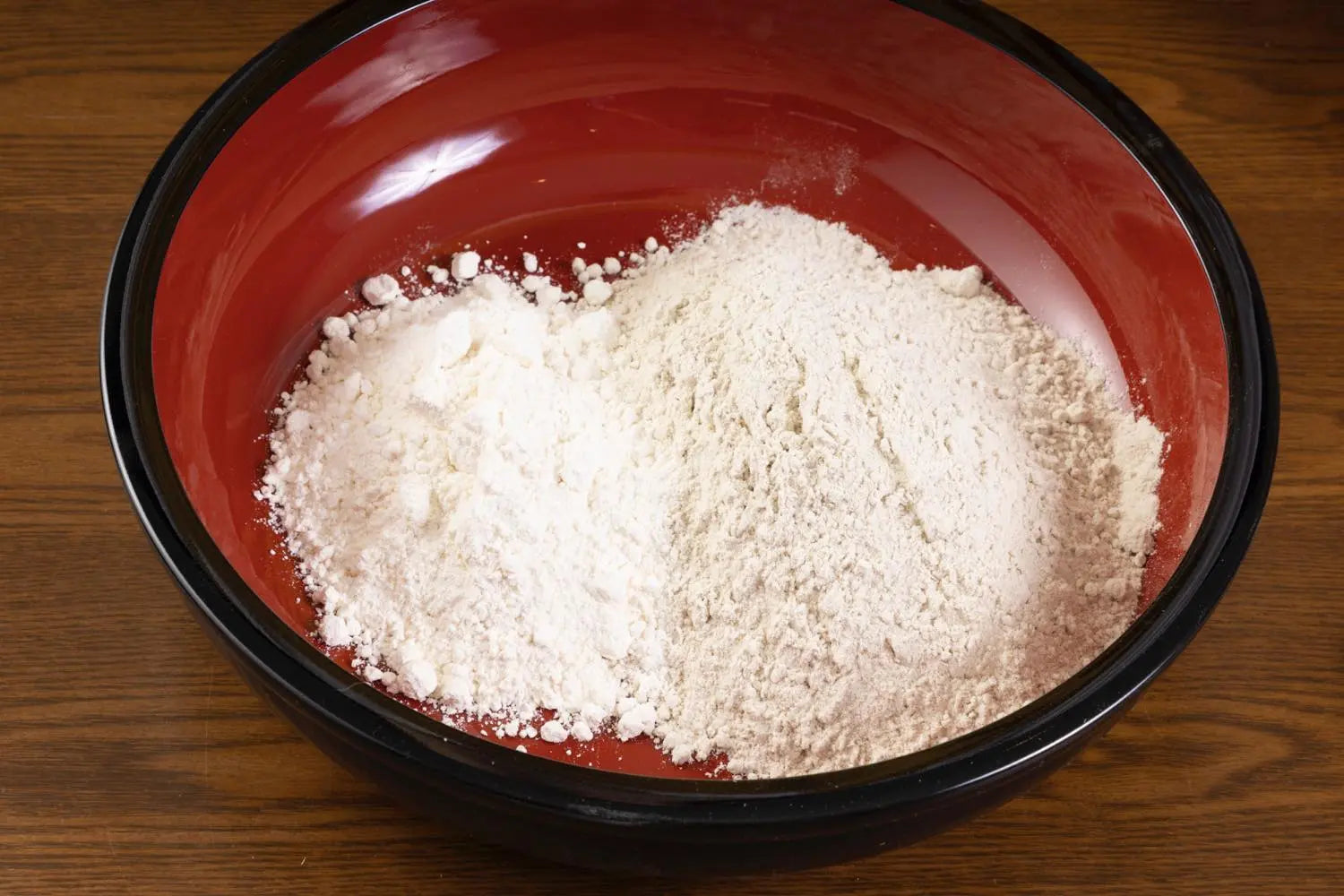 Wheat and buckwheat flour in bowl