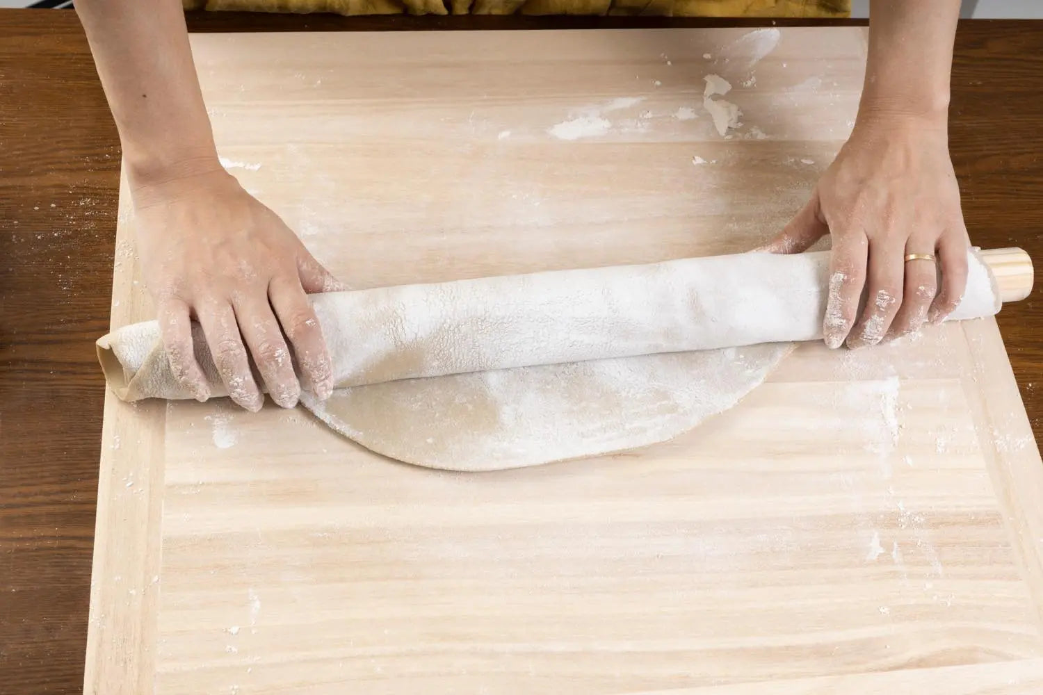 Dough on rolling pin