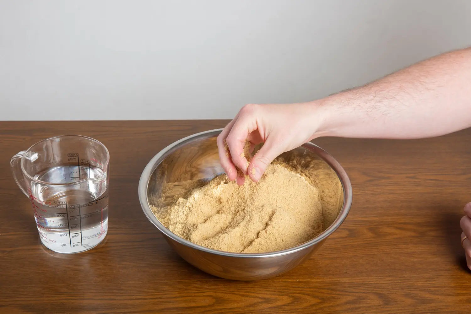 Place the rice bran, salt, and other dry ingredients in a large bowl and mix.