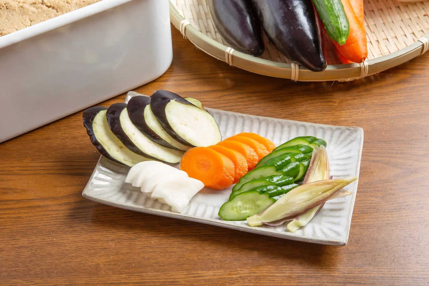 Vegetables pickled via nukazuke are known for being both soft and crunchy.