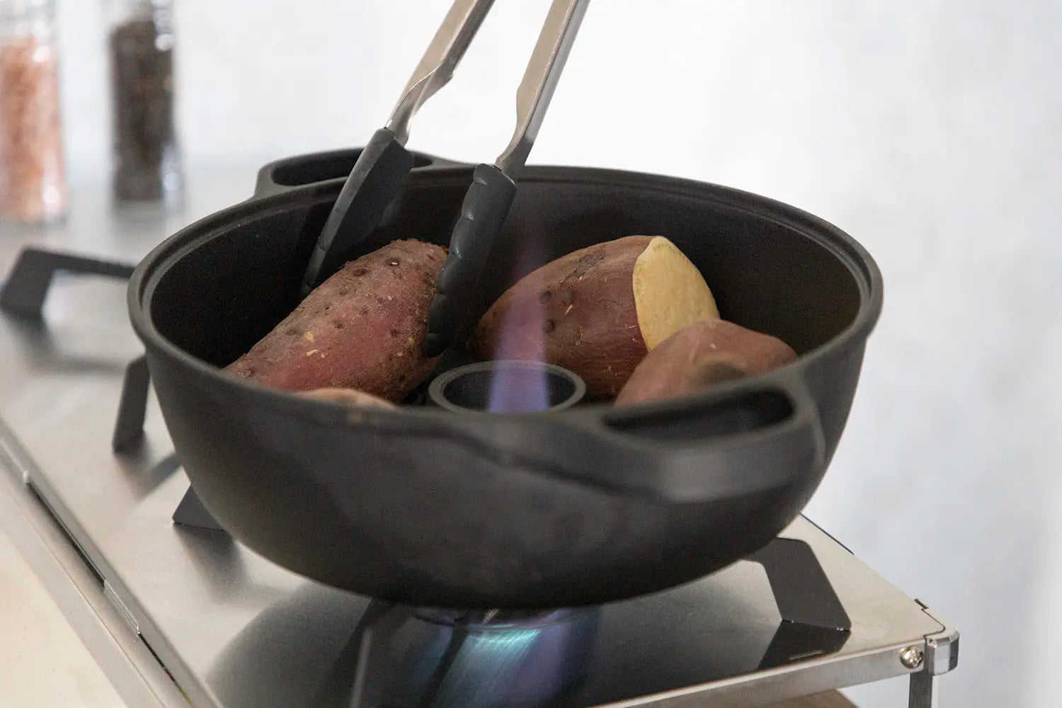 Turning the sweet potatoes