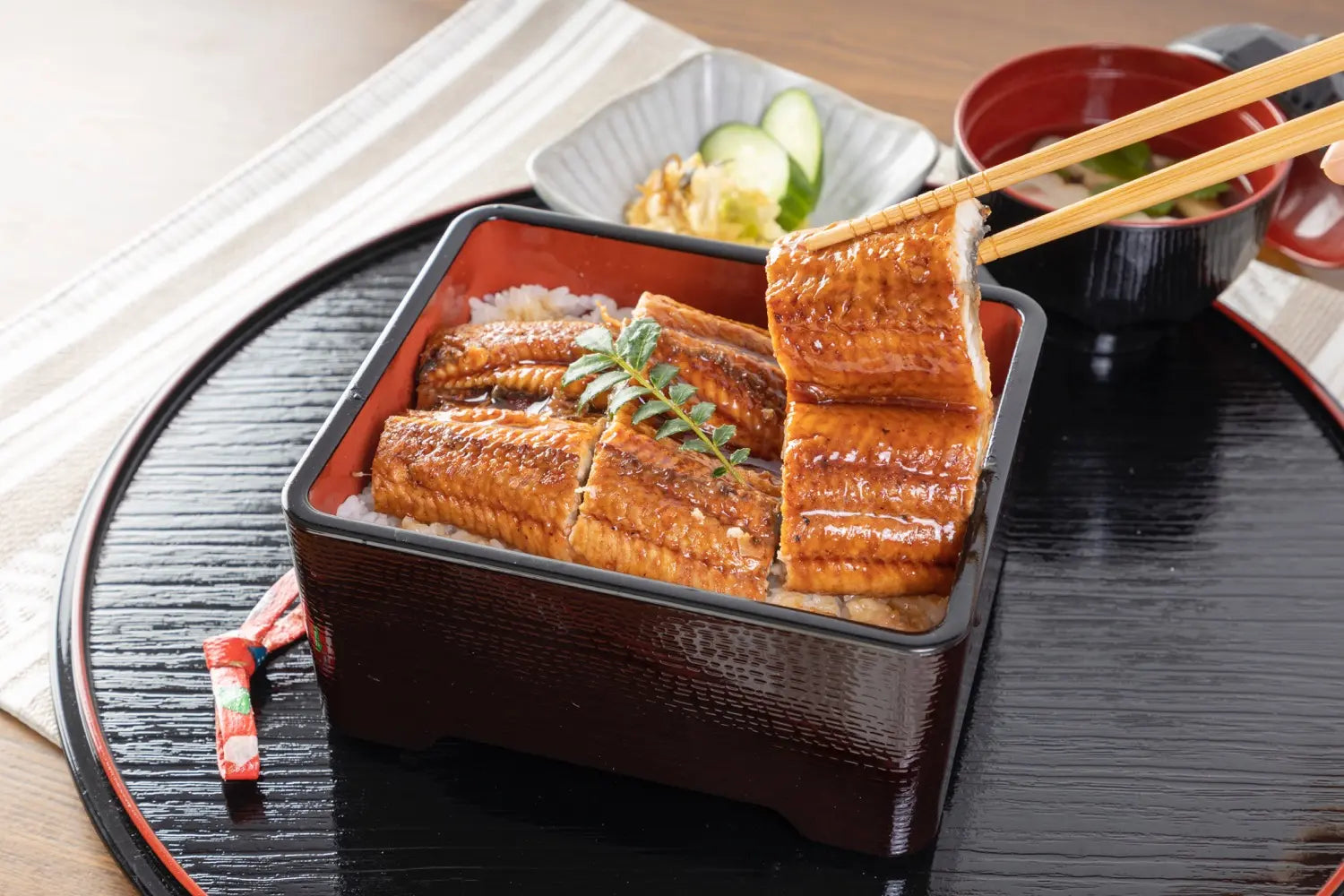 Cooked eel in a jubako box