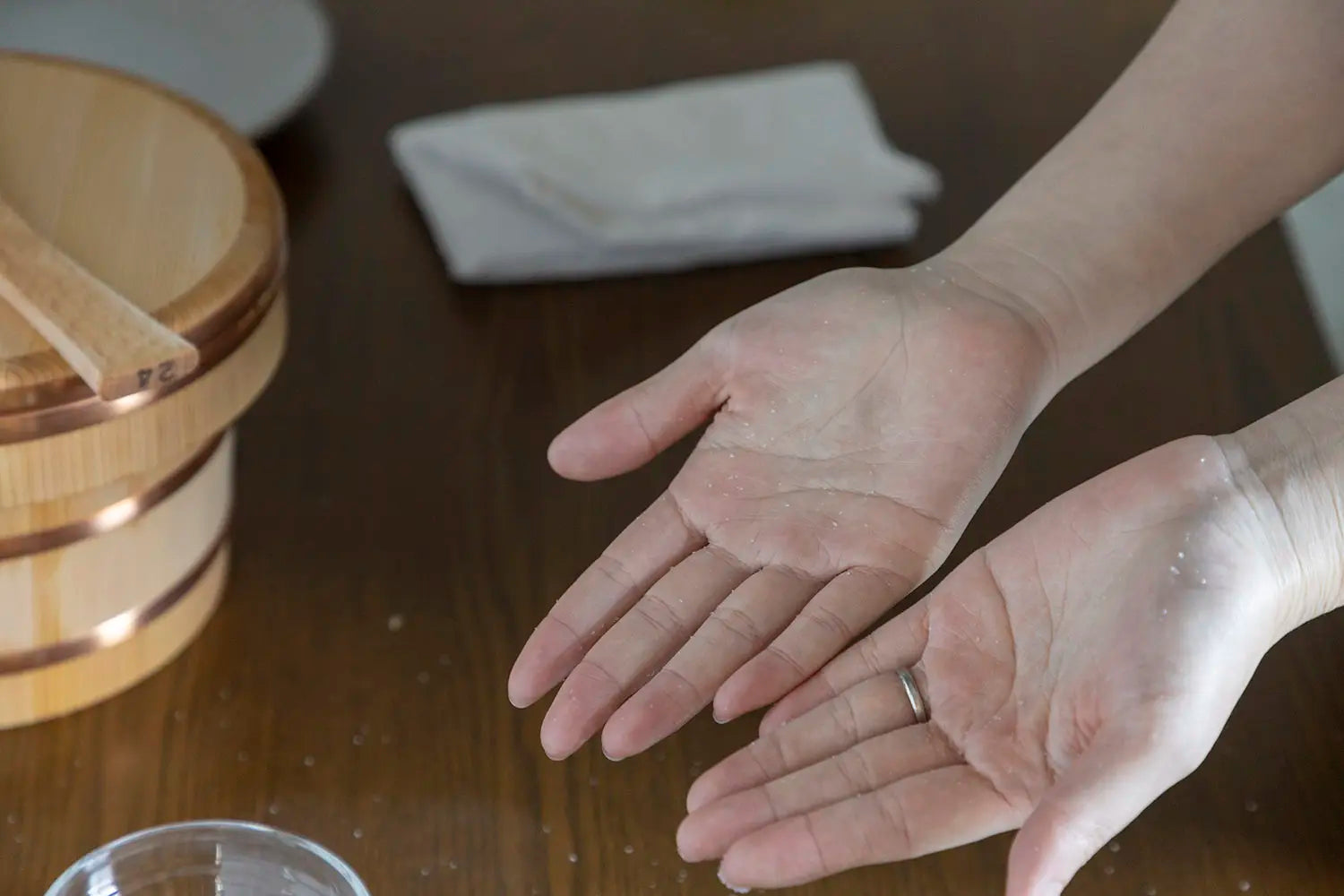 Salt applied to hands