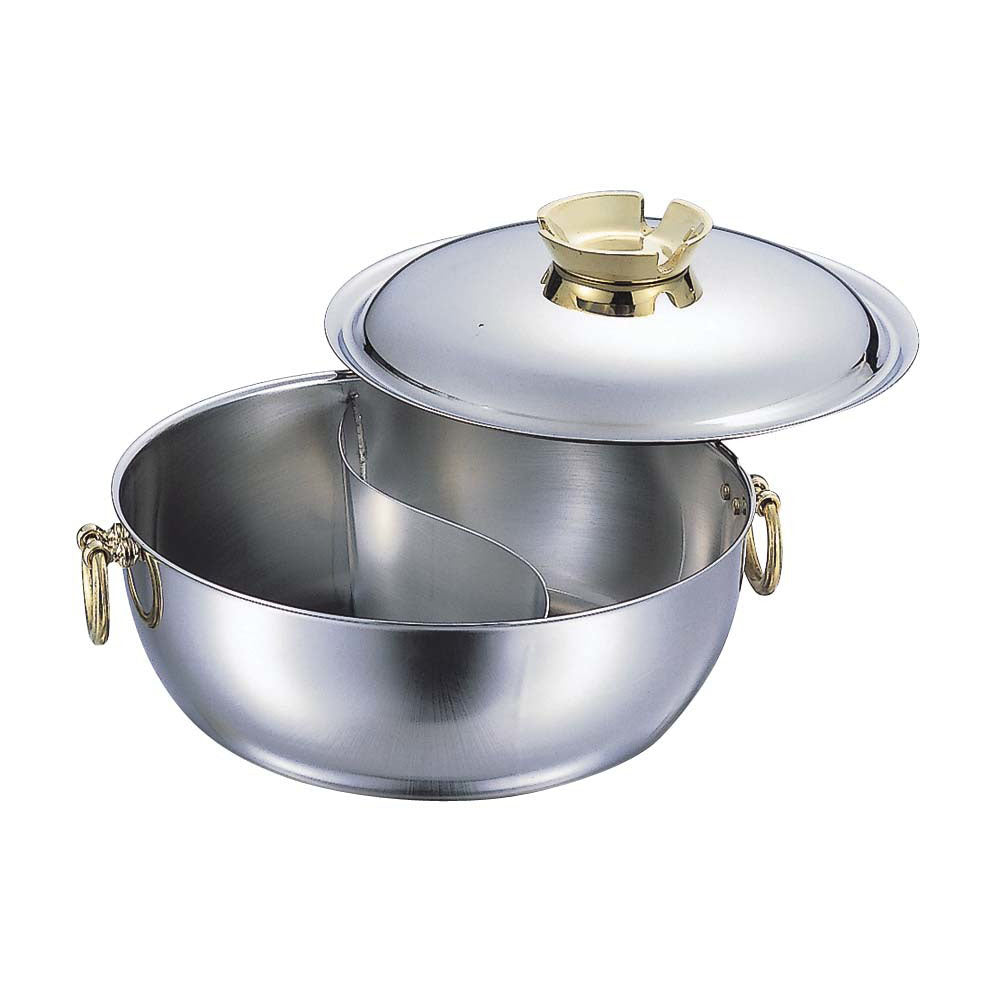 Steel Pot Hot Pot Shabu Shabu Dual Site Divider Cooking Pot w/ Lid